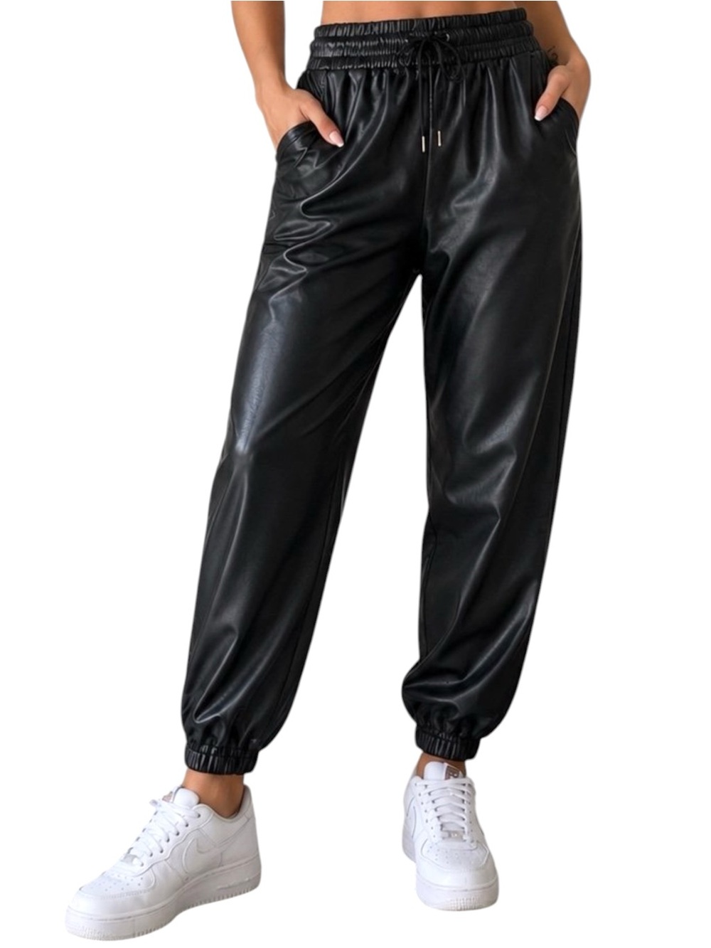 Entro Black Faux Leather Jogger Pants NWT